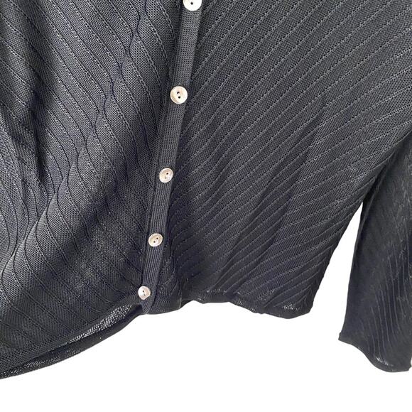 Lafayette 148 New York Black Rayon Cardigan Sweater Sheer Button Down size large - Picture 2 of 6